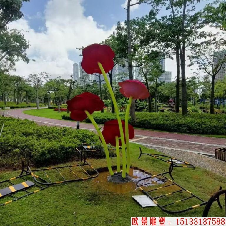 不銹鋼仿真玫瑰花雕塑，公園花朵雕塑3